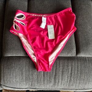 Cupshe Hot Pink Bikini Bottoms with Side Cutouts Size Large NWT